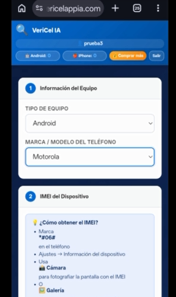 Formulario de verificación VeriCel IA